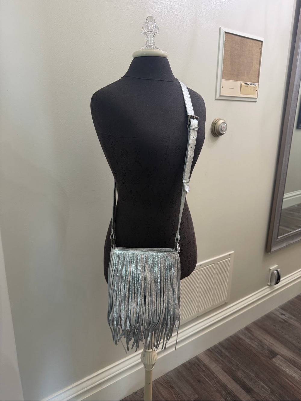 Real Leather Metallic Silver Fringe Crossbody Bag | Womens Rodeo | Nashville